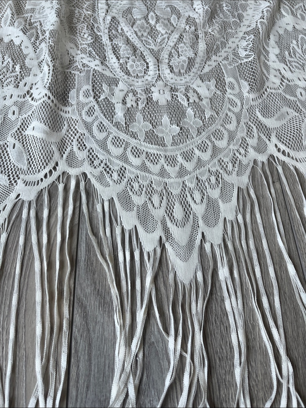 Ivory Sheer Floral Lace Fringe Kimono Duster Beach Cover-Up Onesize - Picture 7 of 8